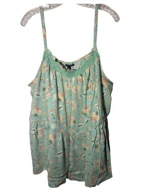 Pre-Loved Torrid Mint Green Floral Lace-Trim Cami Size: 3